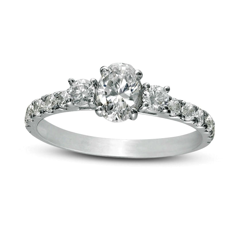 1.17 CT. T.W. Natural Diamond Three Stone Engagement Ring in Solid 14K White Gold