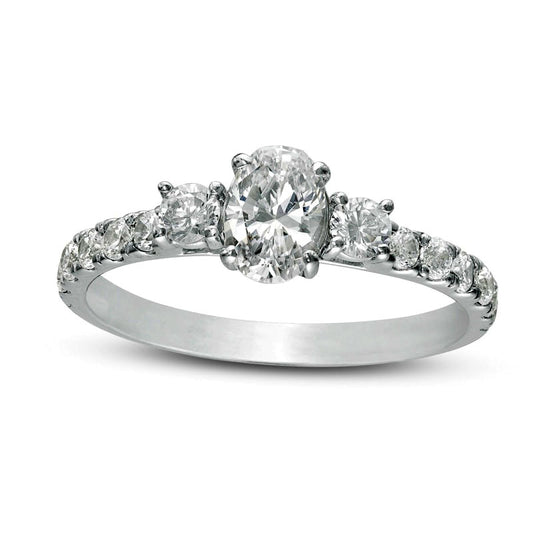 1.17 CT. T.W. Natural Diamond Three Stone Engagement Ring in Solid 14K White Gold