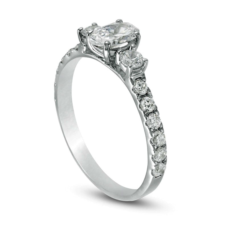 1.17 CT. T.W. Natural Diamond Three Stone Engagement Ring in Solid 14K White Gold