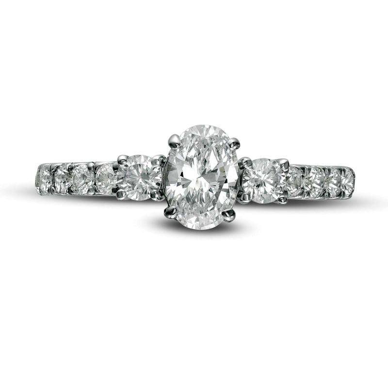 1.17 CT. T.W. Natural Diamond Three Stone Engagement Ring in Solid 14K White Gold