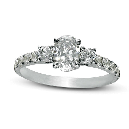 1.33 CT. T.W. Oval Natural Diamond Three Stone Engagement Ring in Solid 14K White Gold