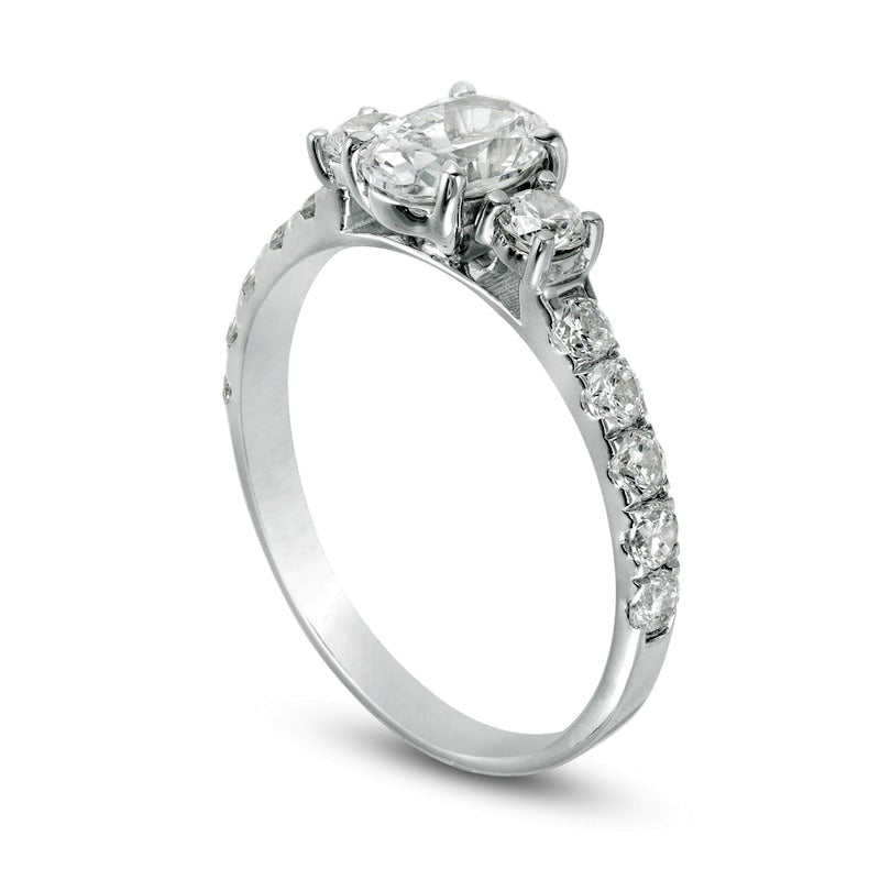 1.33 CT. T.W. Oval Natural Diamond Three Stone Engagement Ring in Solid 14K White Gold