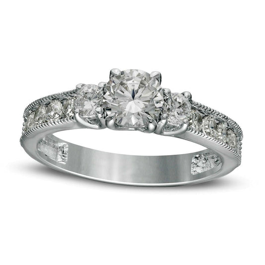 1.0 CT. T.W. Natural Diamond Three Stone Engagement Ring in Solid 14K White Gold