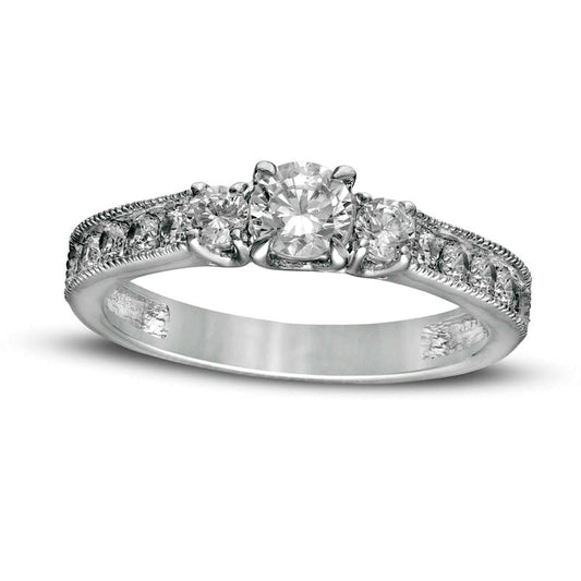 1.25 CT. T.W. Natural Diamond Three Stone Engagement Ring in Solid 14K White Gold