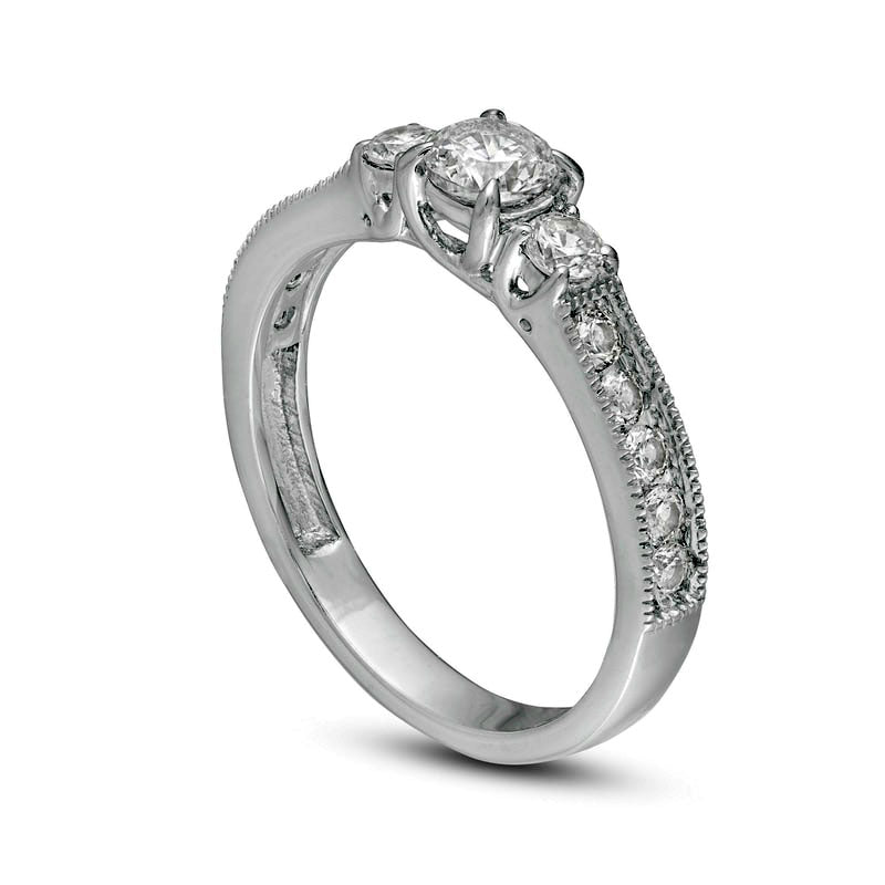 1.25 CT. T.W. Natural Diamond Three Stone Engagement Ring in Solid 14K White Gold