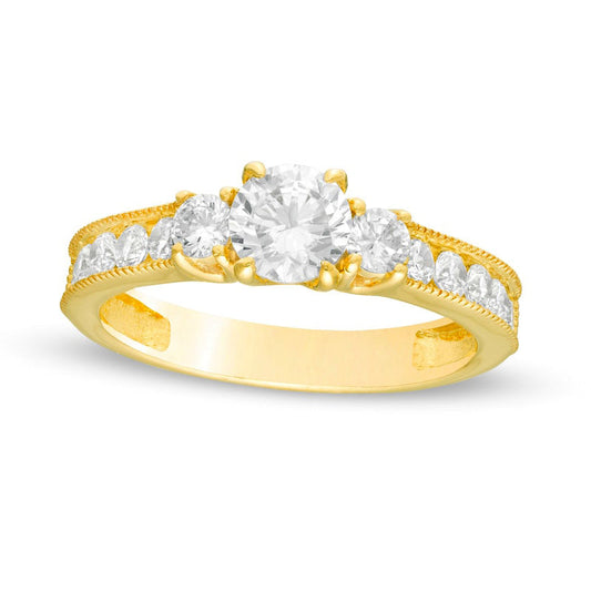 1.25 CT. T.W. Natural Diamond Three Stone Engagement Ring in Solid 14K Gold