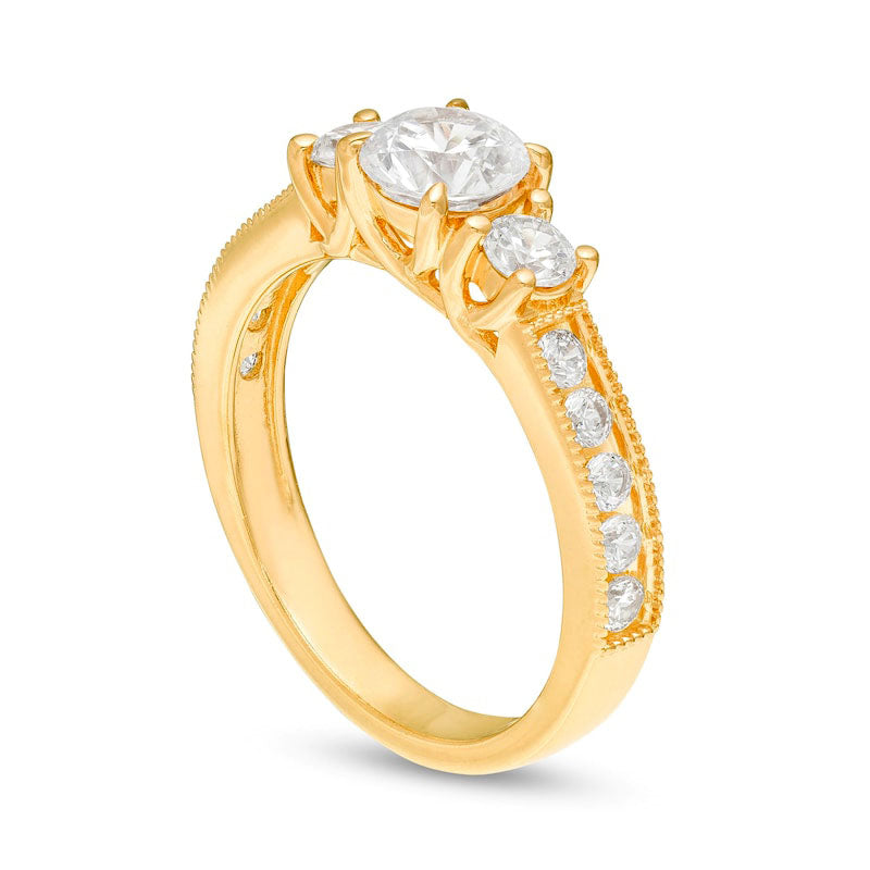 1.5 CT. T.W. Natural Diamond Three Stone Engagement Ring in Solid 14K Gold