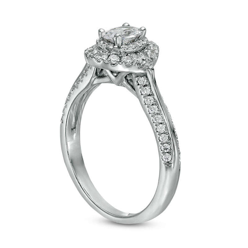 1.0 CT. T.W. Certified Oval Natural Diamond Double Frame Engagement Ring in Solid 14K White Gold (I/SI2)