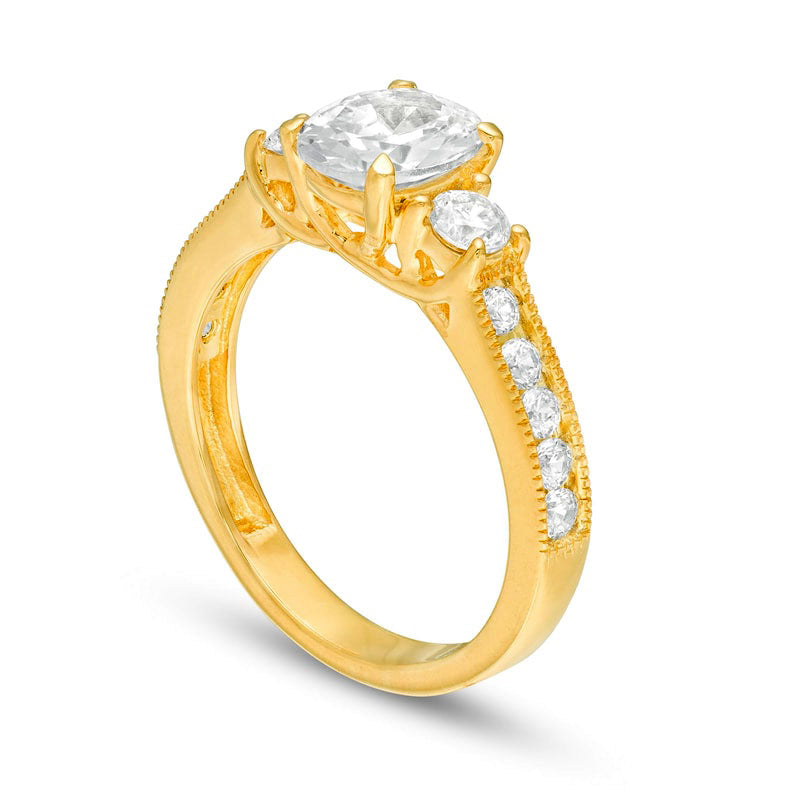 1.75 CT. T.W. Oval and Round Natural Diamond Three Stone Engagement Ring in Solid 14K Gold