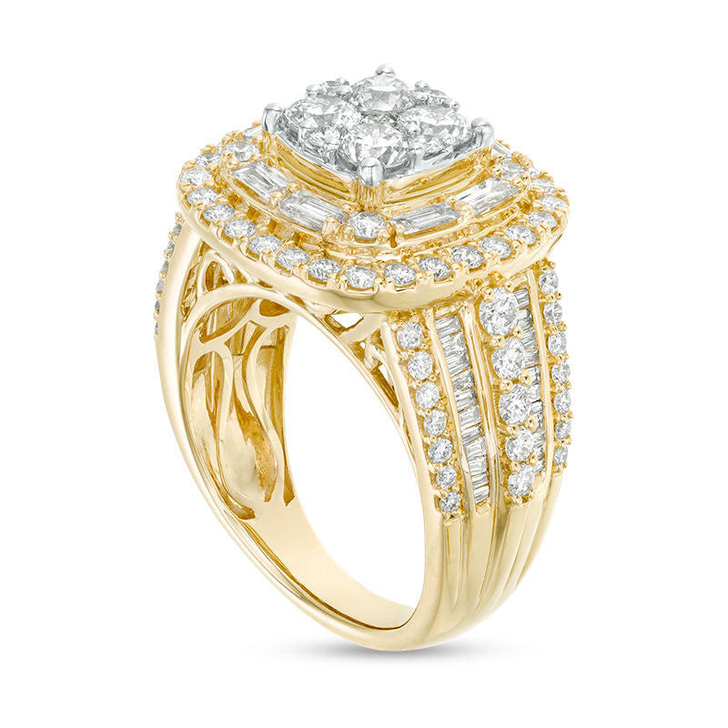 2.5 CT. T.W. Composite Natural Diamond Alternating Double Cushion Frame Engagement Ring in Solid 14K Gold