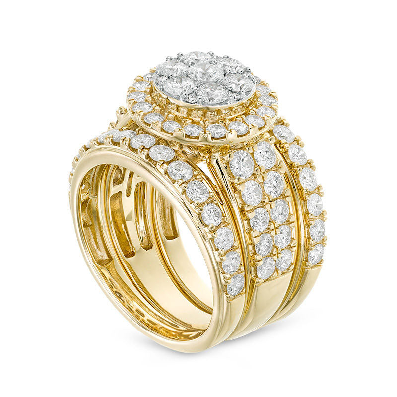 3.0 CT. T.W. Composite Natural Diamond Frame Three Piece Bridal Engagement Ring Set in Solid 14K Gold