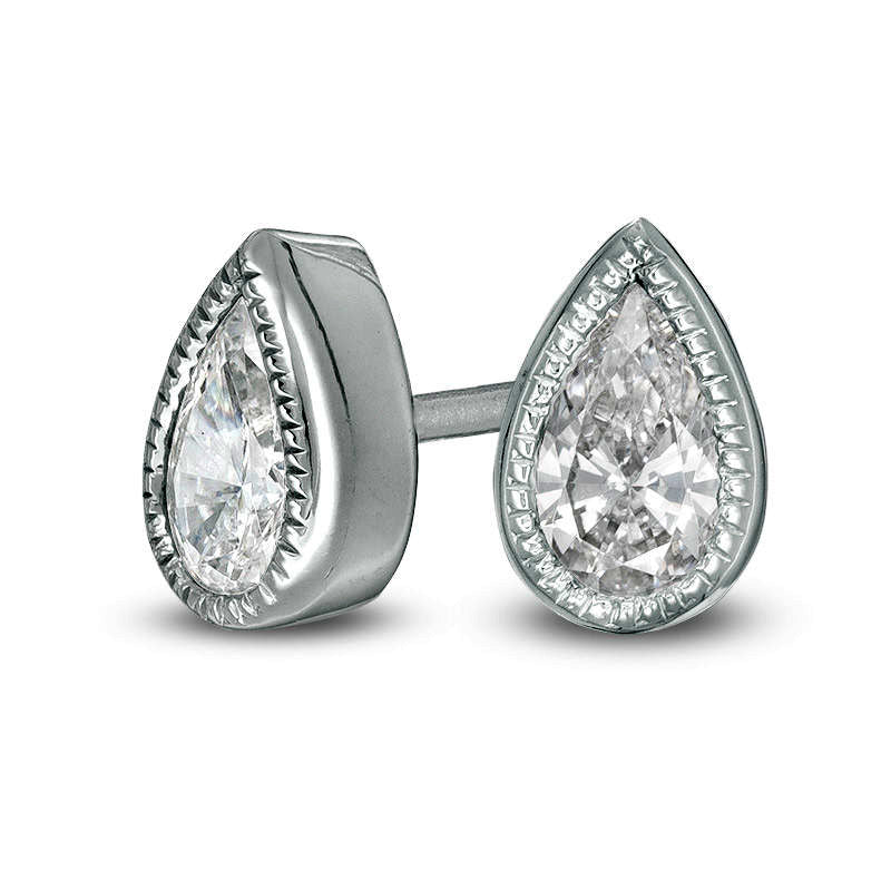 0.38 CT. T.W. Pear-Shaped Diamond Solitaire Vintage-Style Stud Earrings in 10K White Gold