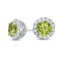 6.0mm Peridot and Lab-Created White Sapphire Frame Stud Earrings in Sterling Silver