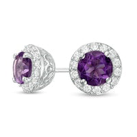 6.0mm Amethyst and Lab-Created White Sapphire Frame Stud Earrings in Sterling Silver