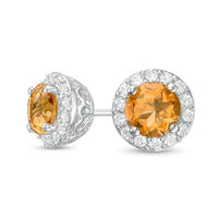 6.0mm Citrine and Lab-Created White Sapphire Frame Stud Earrings in Sterling Silver