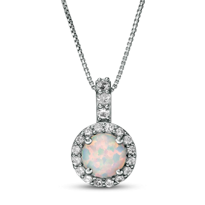 7.0mm Lab-Created Opal and White Sapphire Frame Drop Pendant in Sterling Silver