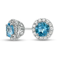 6.0mm Swiss Blue Topaz and Lab-Created White Sapphire Frame Stud Earrings in Sterling Silver