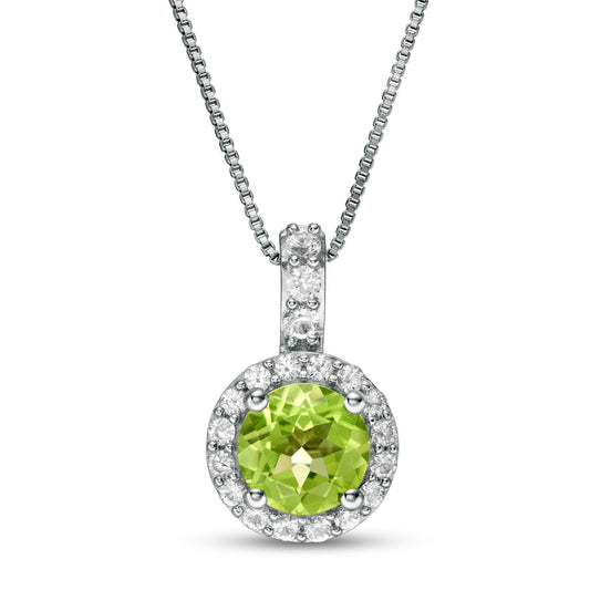 7.0mm Peridot and Lab-Created White Sapphire Frame Drop Pendant in Sterling Silver