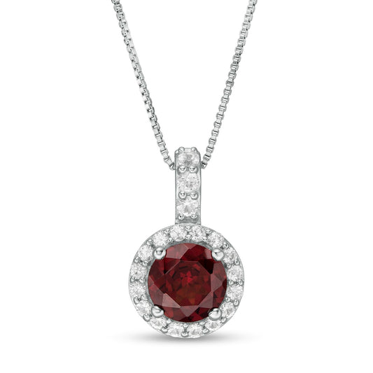 7.0mm Garnet and Lab-Created White Sapphire Frame Drop Pendant in Sterling Silver