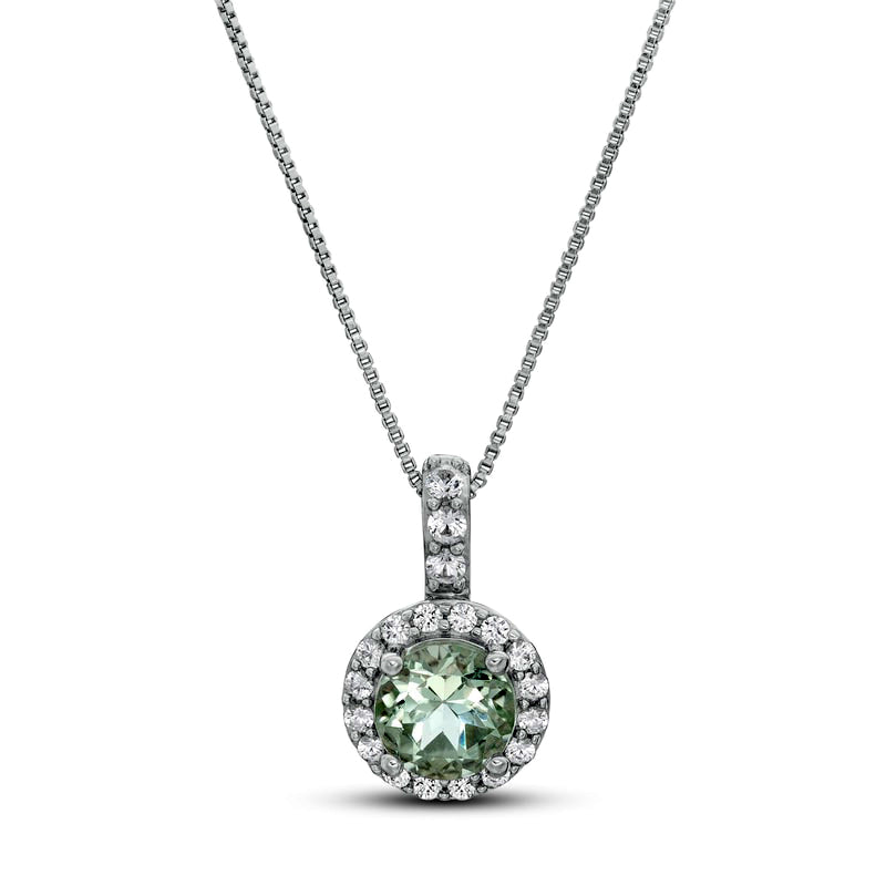 7.0mm Green Quartz and Lab-Created White Sapphire Frame Drop Pendant in Sterling Silver