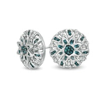 1 CT. T.W. Enhanced Blue and White Diamond Pinwheel Disc Stud Earrings in Sterling Silver