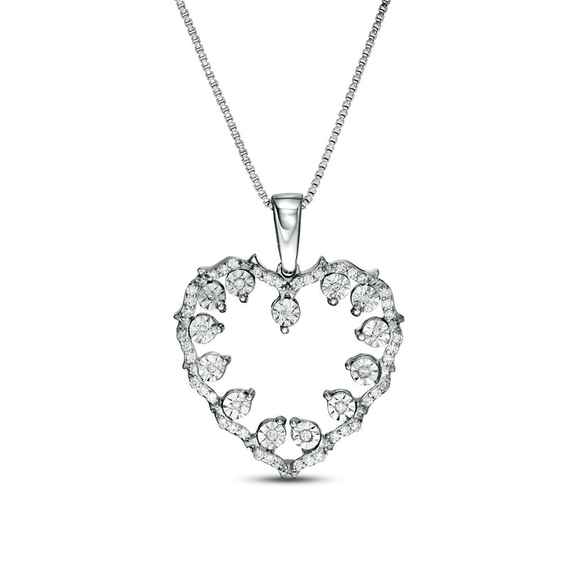 0.1 CT. T.W. Natural Diamond Vine Heart Pendant in Sterling Silver