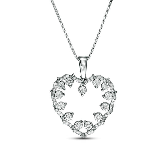 0.1 CT. T.W. Natural Diamond Vine Heart Pendant in Sterling Silver