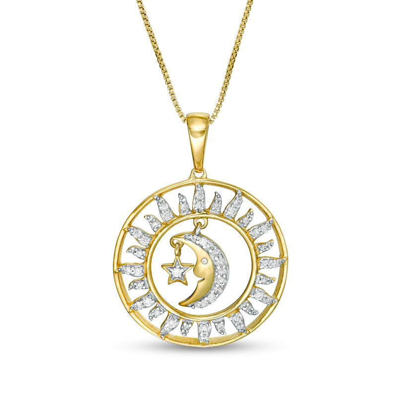 0.25 CT. T.W. Natural Diamond Sun, Moon and Star Pendant in Sterling Silver with 14K Gold Plate