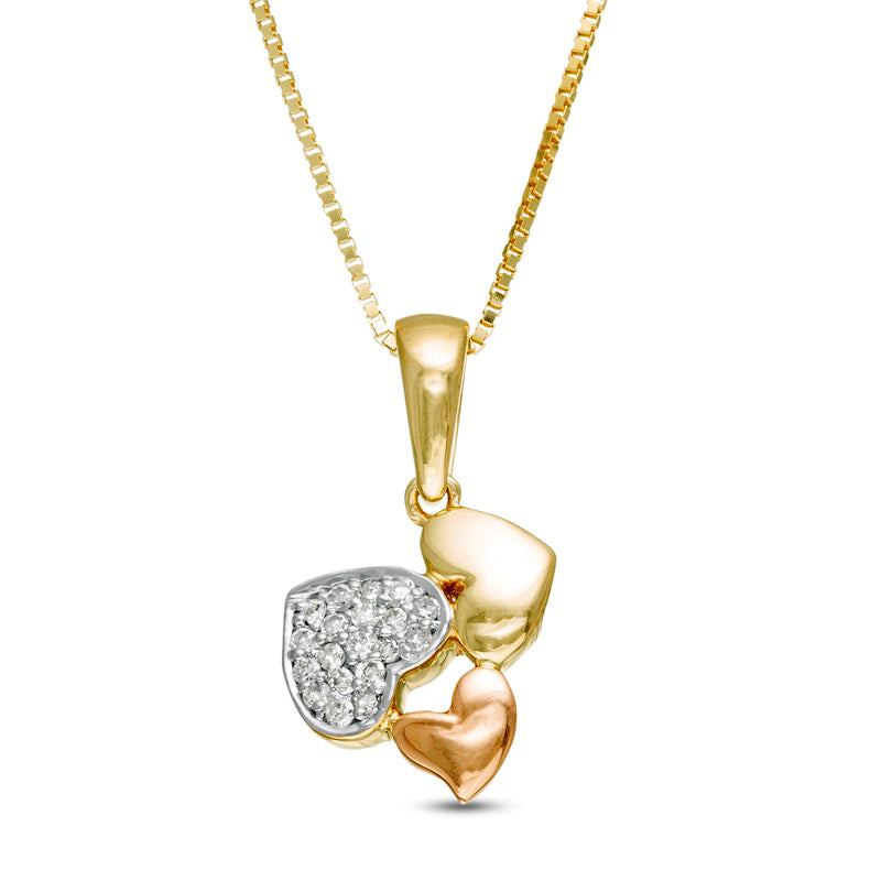 Natural Diamond Accent Heart Cluster Pendant in 10K Tri-Tone Gold