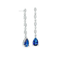 Pear-Shaped Lab-Created Blue and White Sapphire Marquise Frame Line Drop Earrings in Sterling Silver