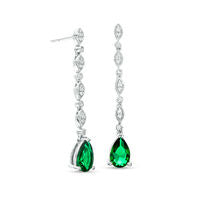 Pear-Shaped Lab-Created Emerald and White Sapphire Marquise Frame Line Drop Earrings in Sterling Silver