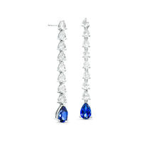 Pear-Shaped Lab-Created Blue and White Sapphire Line Drop Earrings in Sterling Silver