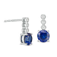 5.0mm Lab-Created Blue and White Sapphire Trio Linear Drop Earrings in Sterling Silver