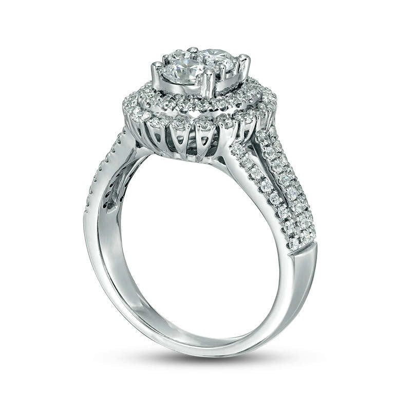 1.25 CT. T.W. Composite Natural Diamond Double Oval Frame Split Shank Engagement Ring in Solid 14K White Gold