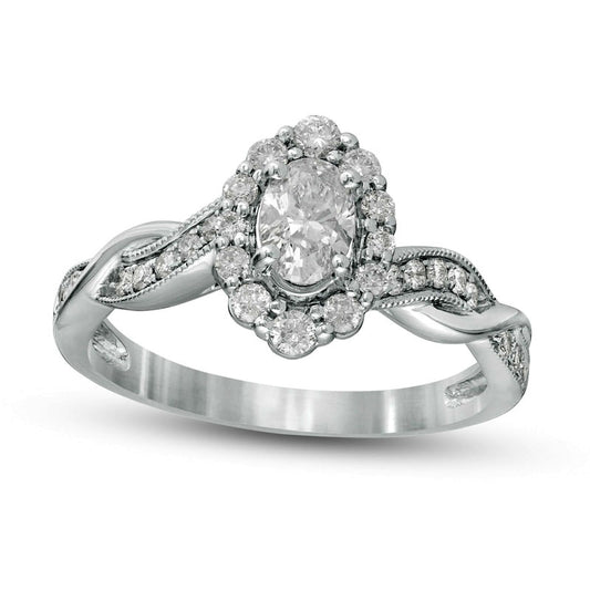 0.75 CT. T.W. Oval Natural Diamond Frame Twist Shank Antique Vintage-Style Engagement Ring in Solid 10K White Gold