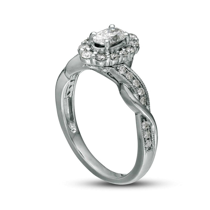 0.75 CT. T.W. Oval Natural Diamond Frame Twist Shank Antique Vintage-Style Engagement Ring in Solid 10K White Gold