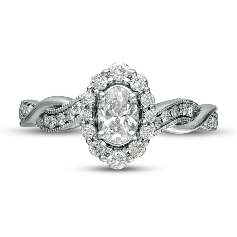 0.75 CT. T.W. Oval Natural Diamond Frame Twist Shank Antique Vintage-Style Engagement Ring in Solid 10K White Gold