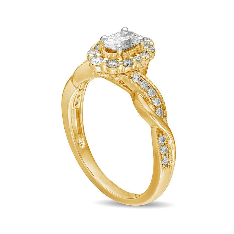 0.75 CT. T.W. Oval Natural Diamond Frame Twist Shank Antique Vintage-Style Engagement Ring in Solid 10K Yellow Gold