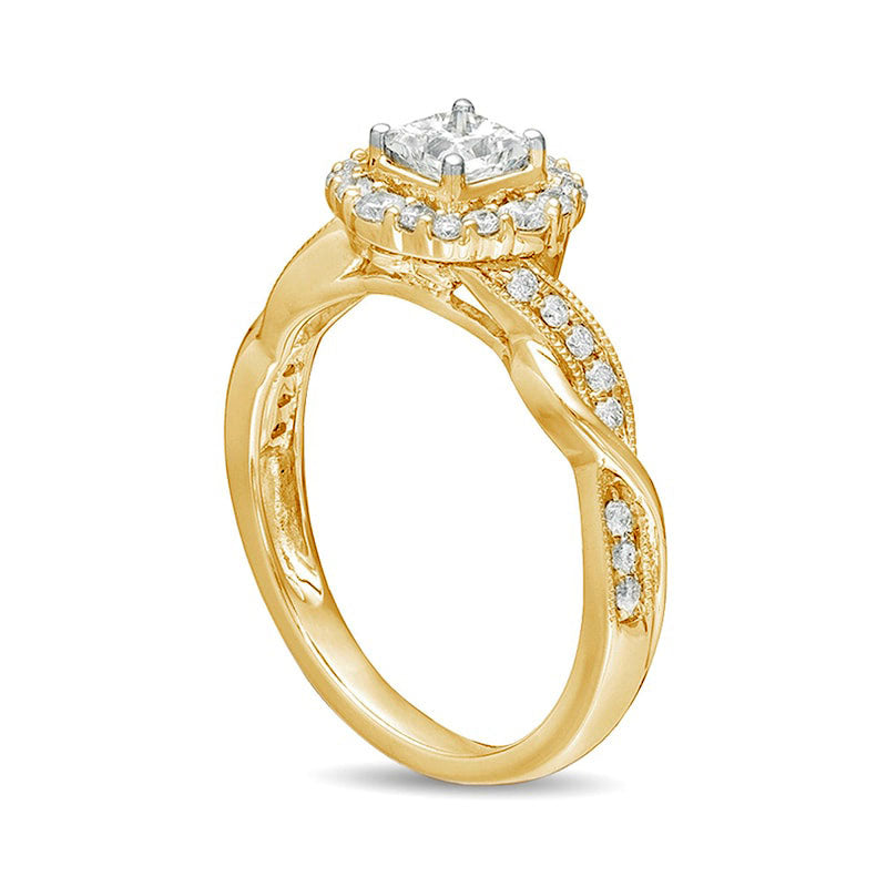 0.75 CT. T.W. Princess-Cut Natural Diamond Frame Twist Shank Antique Vintage-Style Engagement Ring in Solid 10K Yellow Gold