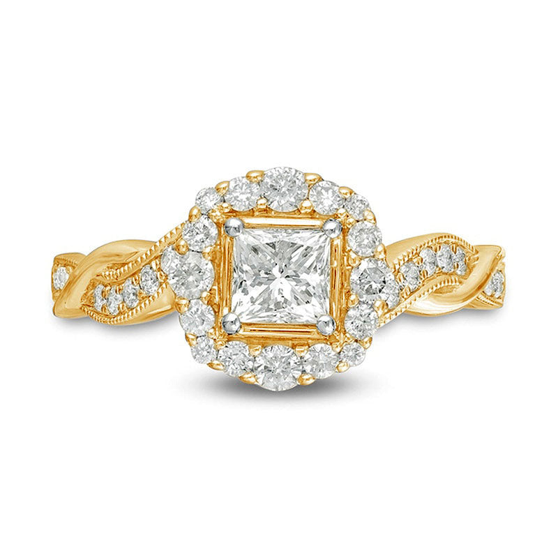 0.75 CT. T.W. Princess-Cut Natural Diamond Frame Twist Shank Antique Vintage-Style Engagement Ring in Solid 10K Yellow Gold