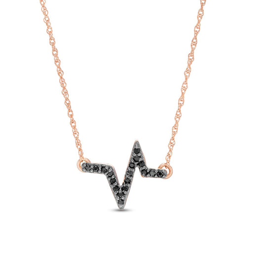 0.1 CT. T.W. Enhanced Black Natural Diamond Heartbeat Necklace in 10K Rose Gold