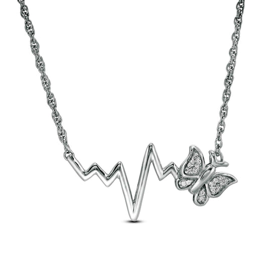 0.05 CT. T.W. Natural Diamond Butterfly Heartbeat Necklace in Sterling Silver