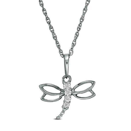 0.05 CT. T.W. Natural Diamond Dragonfly Pendant in Sterling Silver