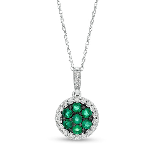 Emerald and 0.17 CT. T.W. Natural Diamond Composite Frame Drop Pendant in 14K White Gold