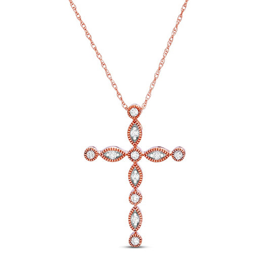 0.17 CT. T.W. Natural Diamond Alternating Marquise Antique Vintage-Style Cross Pendant in 10K Rose Gold