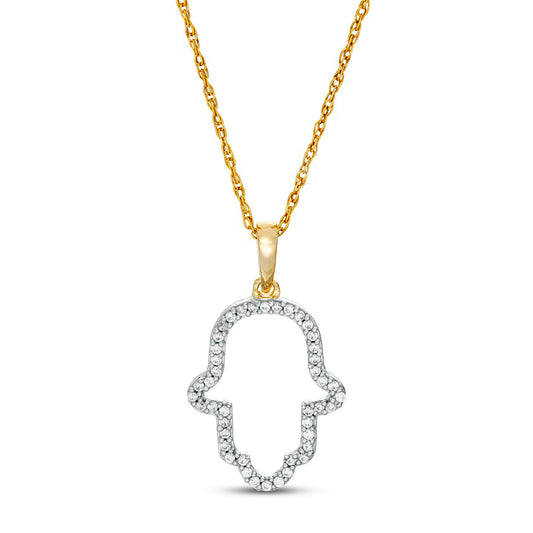 0.1 CT. T.W. Natural Diamond Hamsa Outline Pendant in 10K Yellow Gold