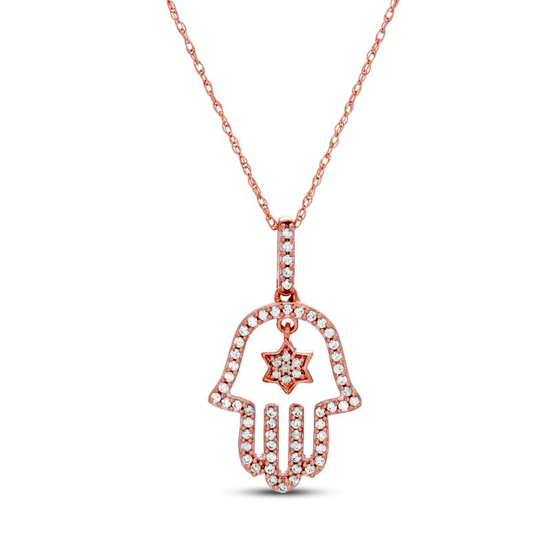 0.25 CT. T.W. Natural Diamond Hamsa with Star of David Pendant in 10K Rose Gold