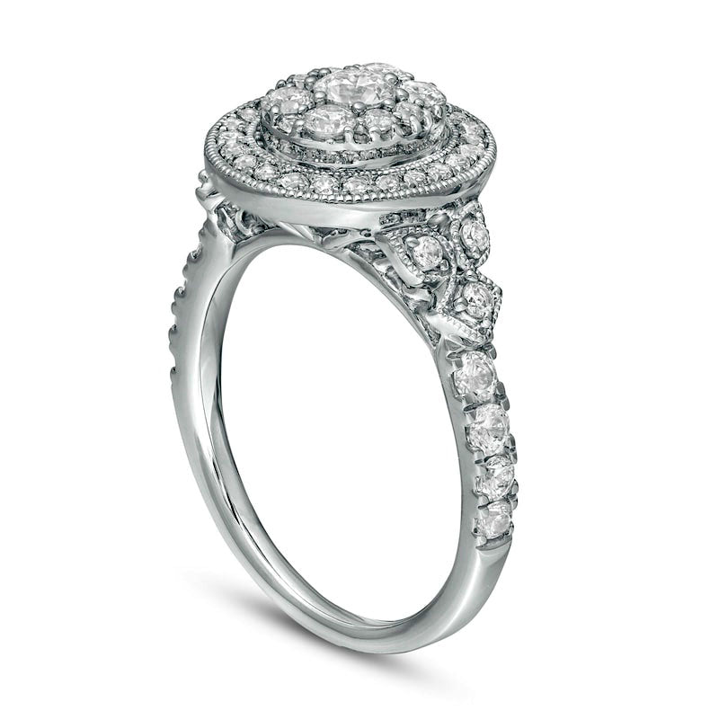 1.0 CT. T.W. Oval Composite Natural Diamond Antique Vintage-Style Engagement Ring in Solid 10K White Gold