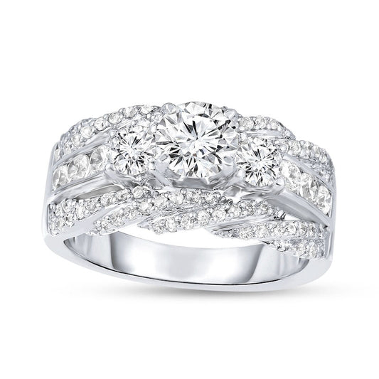 2.0 CT. T.W. Natural Diamond Three Stone Twist Edge Engagement Ring in Solid 14K White Gold