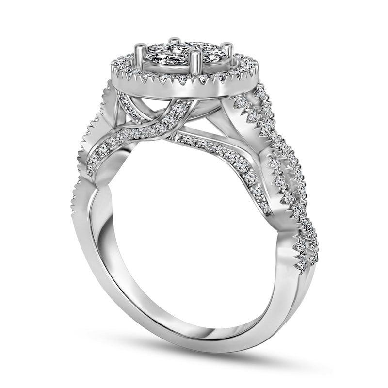 0.75 CT. T.W. Composite Natural Diamond Frame Twist Split Shank Engagement Ring in Solid 14K White Gold